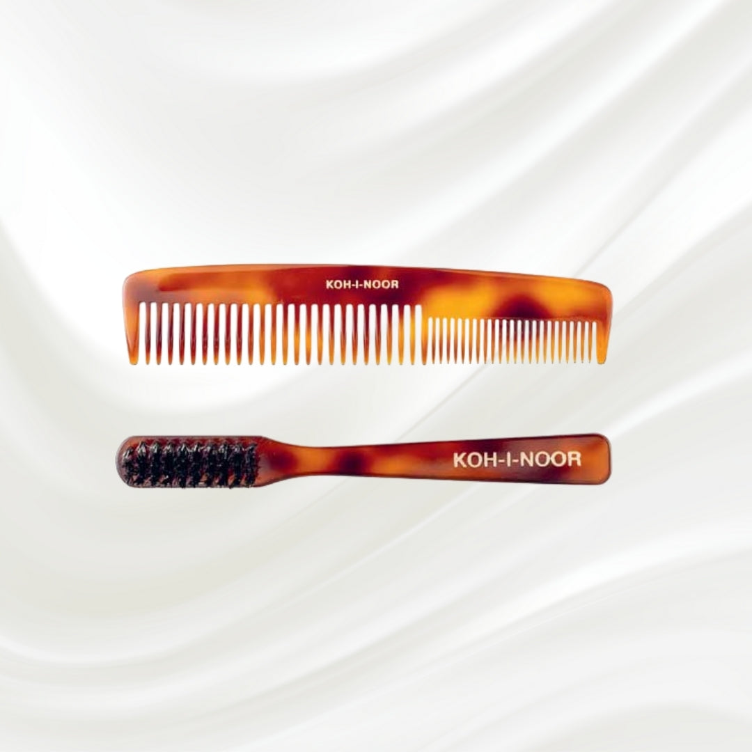 Jaspè Mustache and Beard Boar Hair Brush & Comb Set