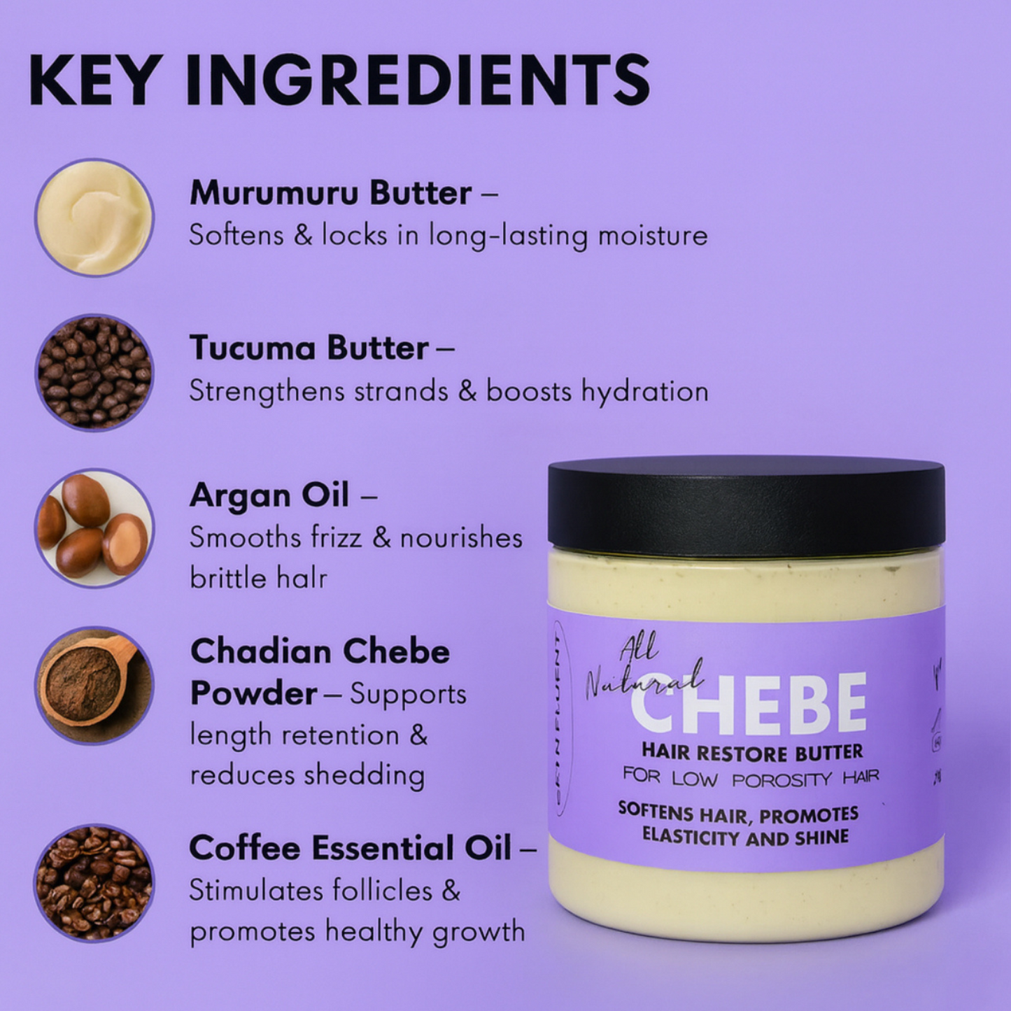 Low Porosity Chebe Hair Butter – Deep Moisture + Frizz Control